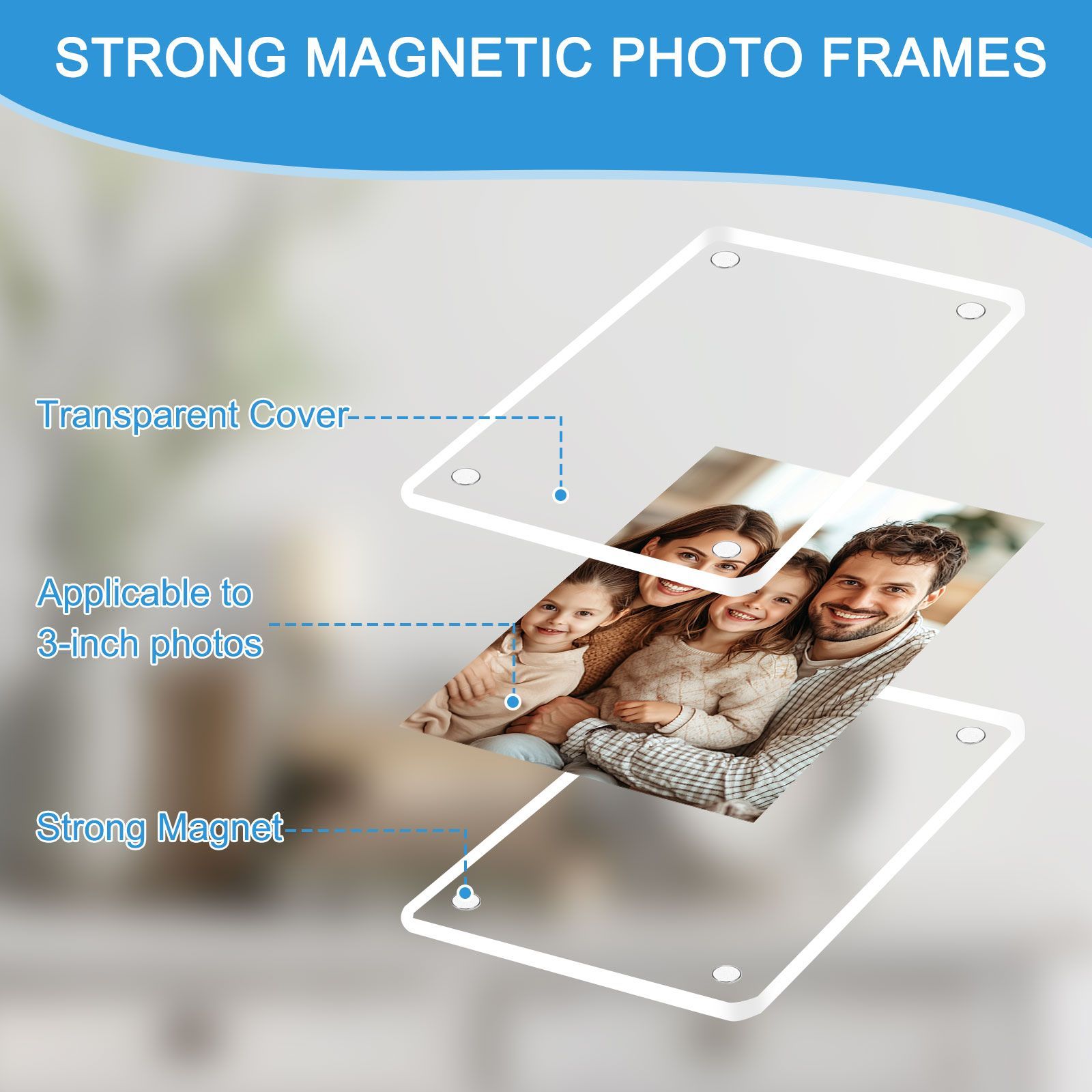 アクリル磁気フレーム 12個 クリアアクリルフォトフレーム 両面磁気フォトフレーム 厚いフレームなし アクリルフレーム デスクトップディスプレイ ホー : Handepo アクリルフォトフレーム 12個パック 4 x 6