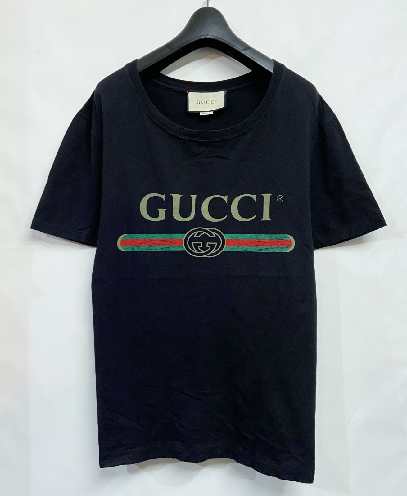 GUCCI Tシャツ S ヴィンテージロゴ シェリーライン GGロゴ ブラック
