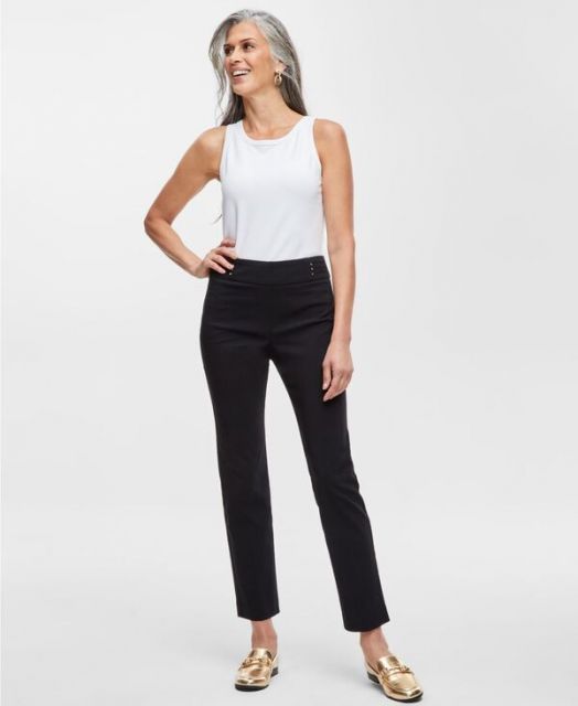 ジェイエムコレクション カジュアルパンツ ボトムス レディース Women's New Shine Wide-Leg Pull-On Pants, Created for Macy's Deep Black