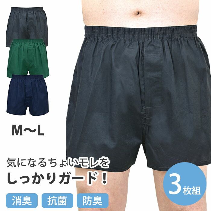 軽失禁パンツ 尿もれパンツ トランクス 3枚組 男性用 メンズ 吸水パッド M-LL ロングガード トランクス３色組