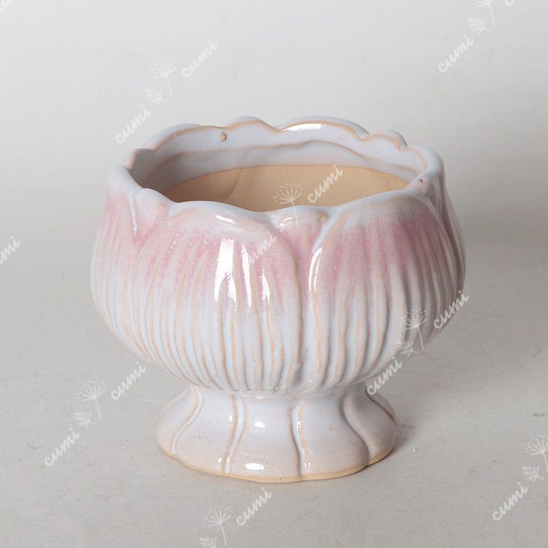 韓国 蓮の花ラメ加工 かわいい 窯変 植木鉢 室内 陶器鉢