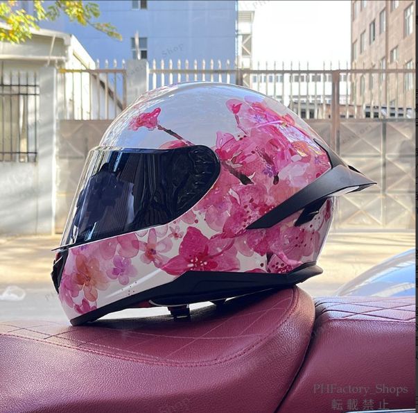 ヘルメット フルフェイスヘルメット バイク DOT承認 バイクヘルメット 耐久性 安全性 通気性 男女兼用 シールド色選択 おしゃれ 桜柄 ピンク A71