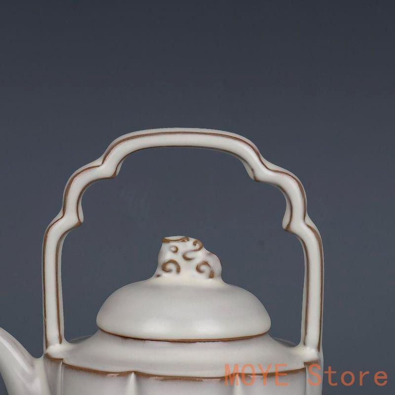 宋汝窯月牙白釉提梁壺 急須 工芸品 美術品 置物zw0829