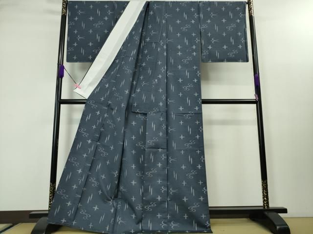 平和屋本店■極上　本場大島紬　薩摩結城　単衣　泥結城　紬工房　秀円　青藍色地　証紙付き　逸品　未使用　DZAA3587kh5 平和屋本店□極上 本場大島紬 薩摩結城 単衣 泥結城 紬工房 秀円 青藍