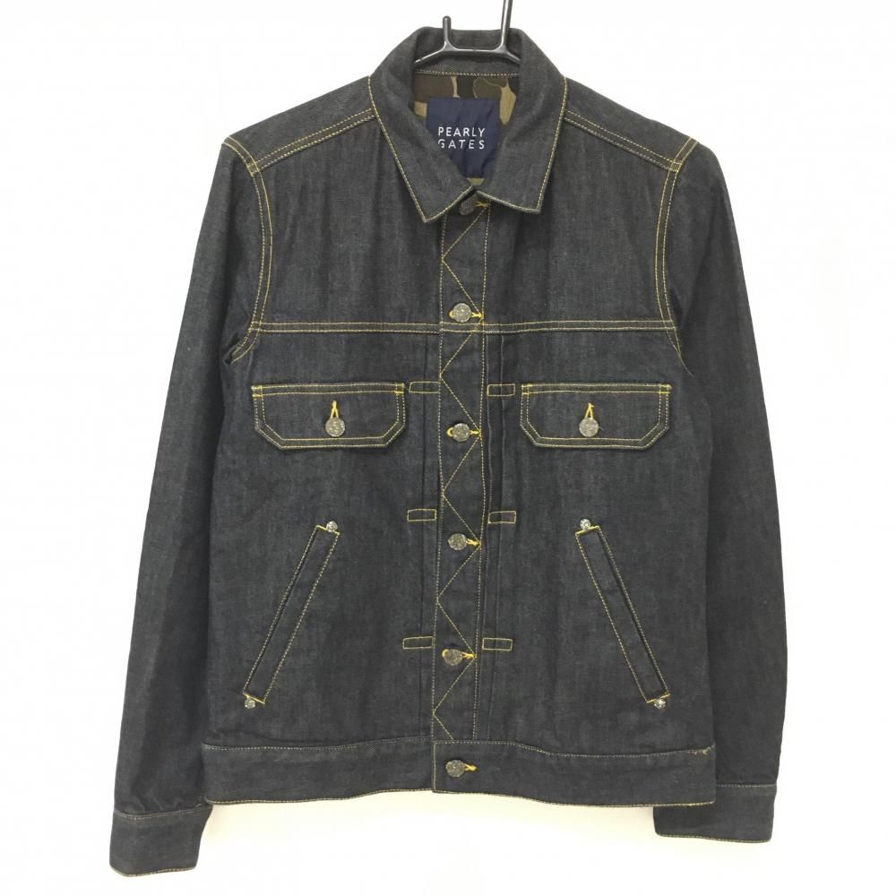 【超美品】パーリーゲイツ Gジャン ネイビー デニム 裏カモフラ ブルゾン メンズ 4(M) ゴルフウェア PEARLY GATES