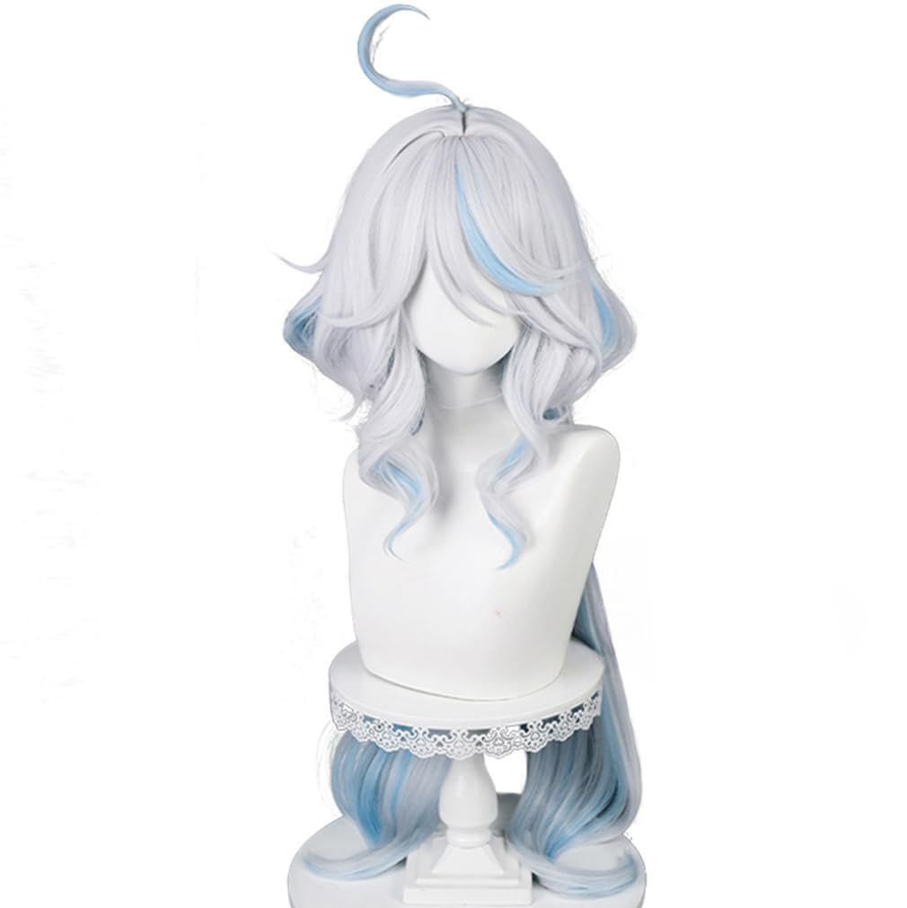 LAOBAO コスプレ ウィッグ フリーナ フォカロルス 水神 フォンテーヌの神 クラゲヘア 白 水色 メッシュ ロング カール かつら カツラ アホ毛 耐熱 変装用ウィッグ コスチューム小物 ハロウィン 仮装 cosplay wig (フォカロルス)