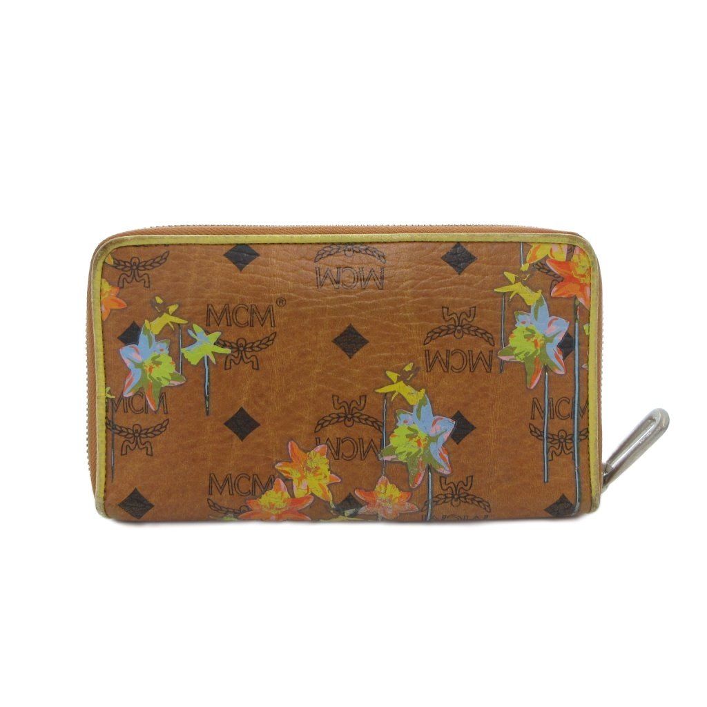 MCM ベージュレザー 長財布 エムシーエム　総柄 エムシーエム MCM 長財布 ウォレット レザー 総柄 ロゴ ラウンド