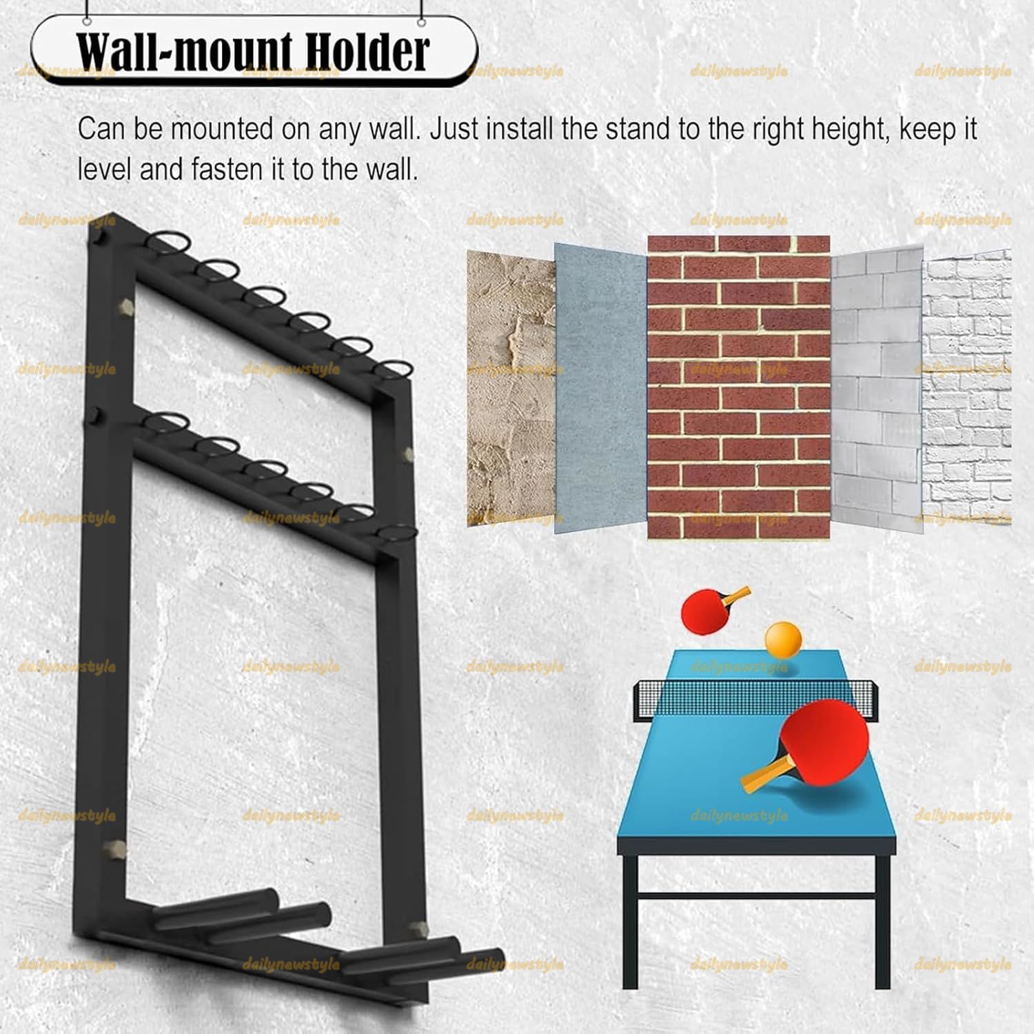 お早めにどうぞ！ 人気推薦◆壁掛け卓球ディスプレイラック 卓球パドルオーガナイザー パドル6個とボール12個収納ホルダー オフィス休憩室|バールーム|地下室用