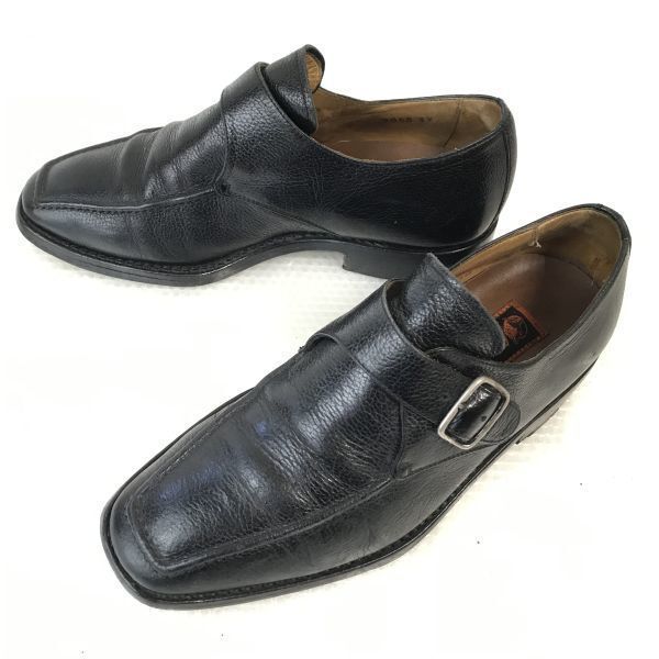 90s Made in Italy GREENJAWS シボ本革 グッドイヤー製法 モンクストラップ 39 24.5 黒 BLACK ビジネス Vintage dress shoes◆D-76