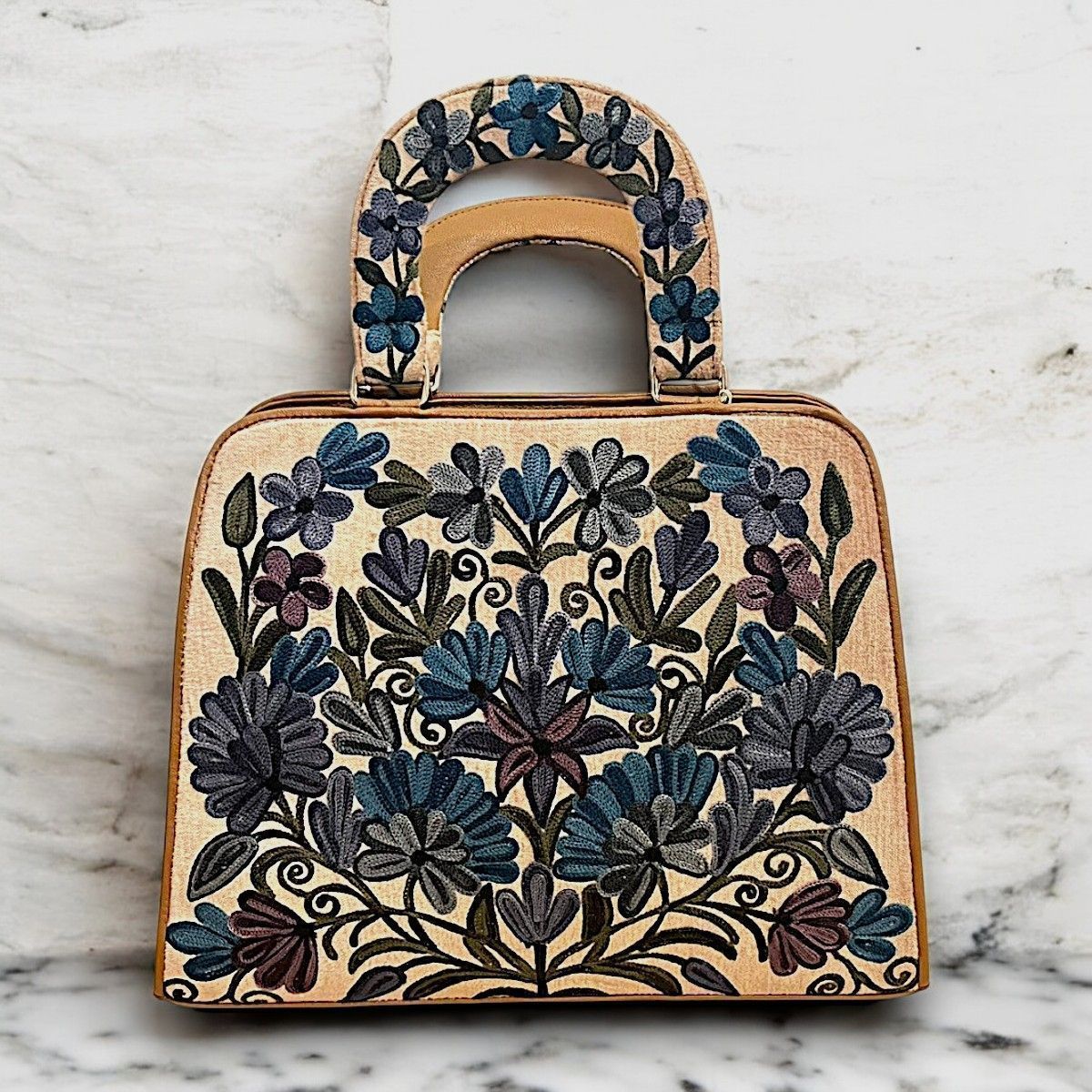 ハンドバッグ ショルダーバッグ 刺繍 草花模様 カシミール刺繍 シルク 