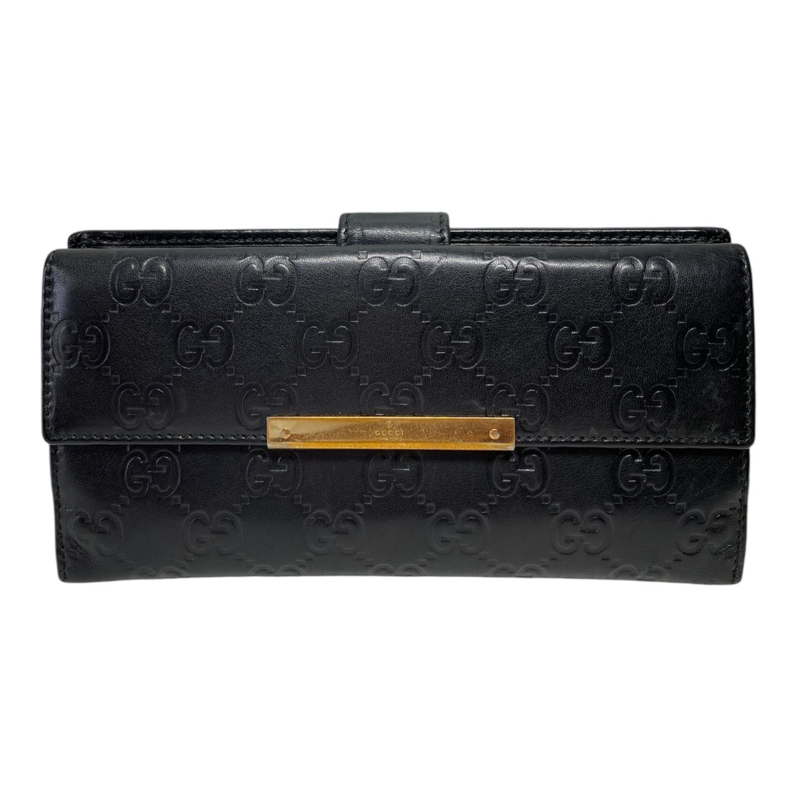 🧡美品🧡GUCCI GG柄 シマレザーブラック黒 長財布 ゴールドプレートW  
