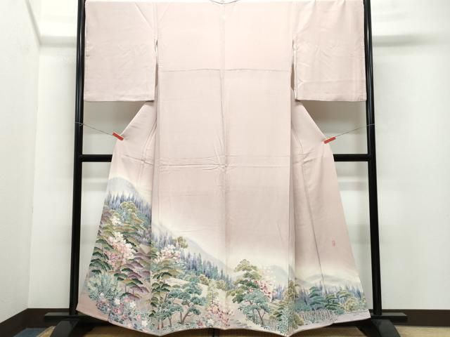平和屋着物○十日町友禅作家 岡村蒼風 色留袖 風景草花文 暈し