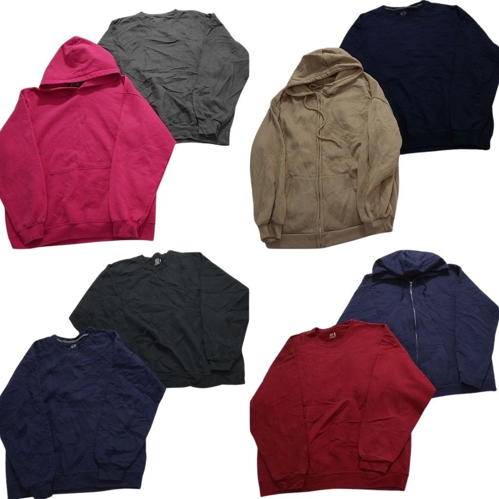 古着卸 まとめ売り 無地 スウェット 8枚セット (メンズ L /XL ) フルジップパーカー ネイビー 赤 ブラック ネイビー ピンク グレー MX4473