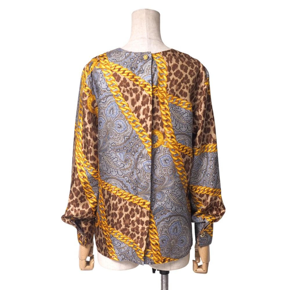  OLD CELINE セリーヌ ヴィンテージ ブラウス サイズ38 総シルク スカーフ柄 ペイズリー チェーン レオパード 総柄 マカダムボタン 長袖 シャツ ブランド古着 RA 6266 長袖 シャツ ブラウス