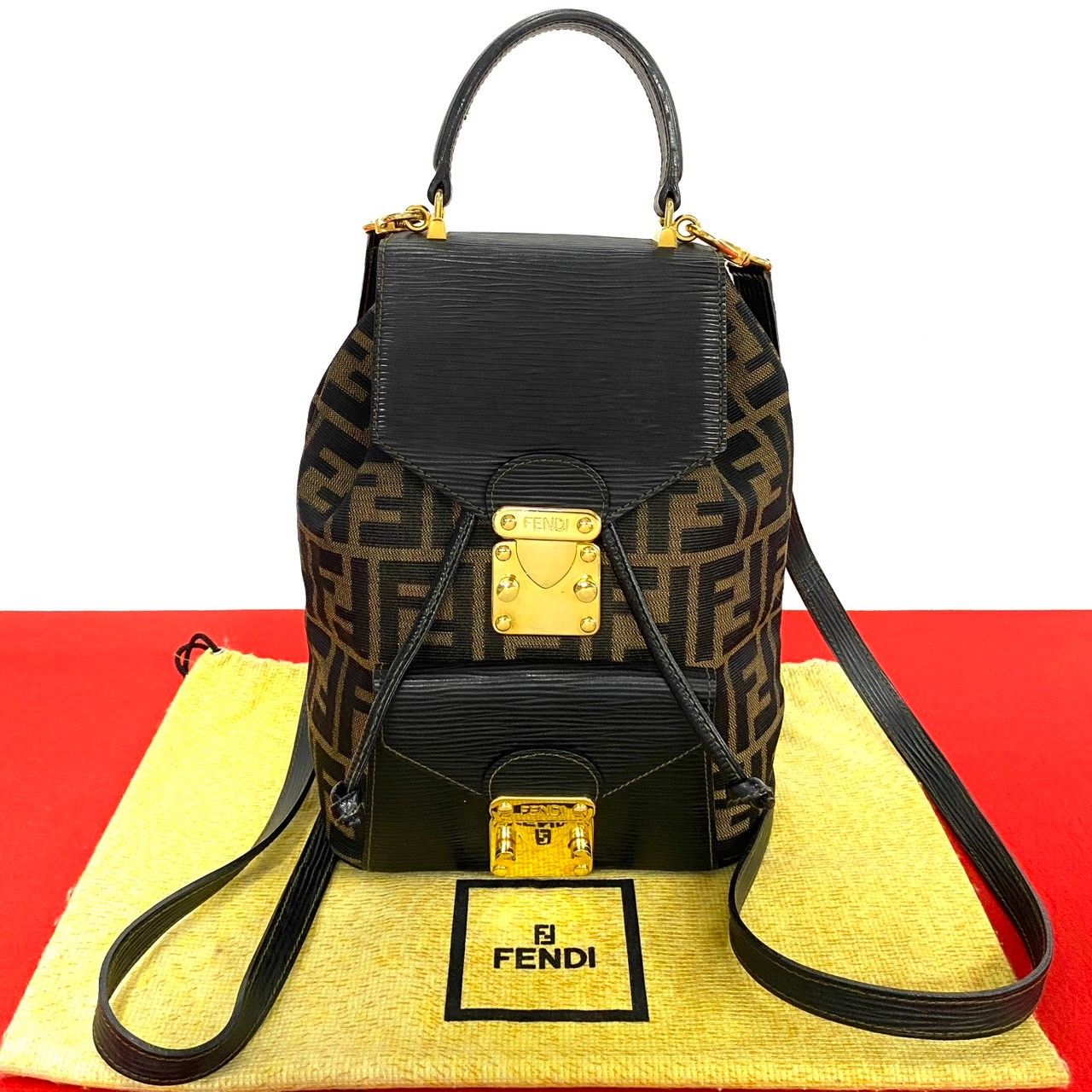 極 美品 FENDI フェンディ ズッカ FF 柄 ナイロン エピレザー 本