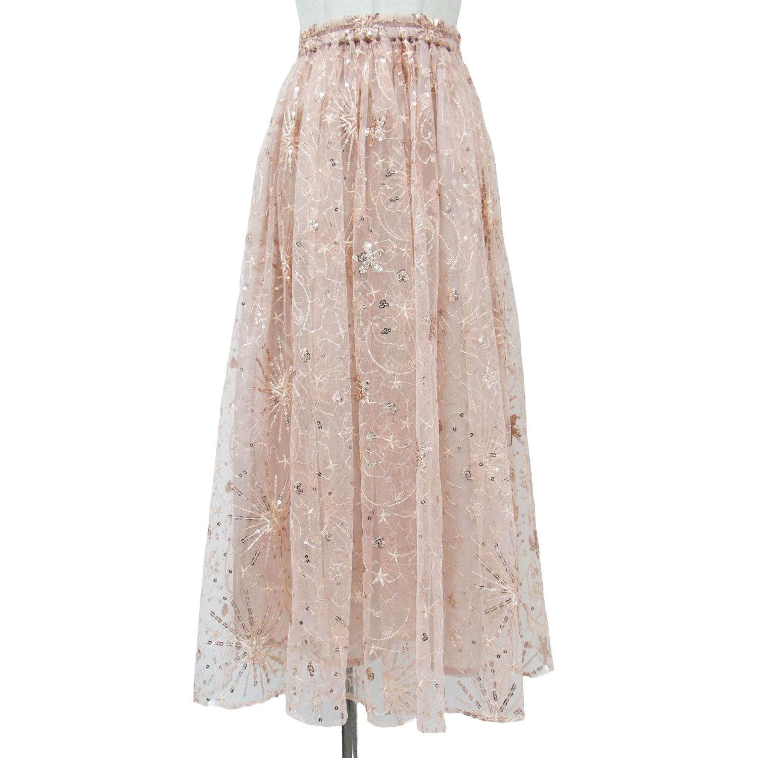 美品 OBLI オブリ スカート ロング ピンク M チュール スパンコール  