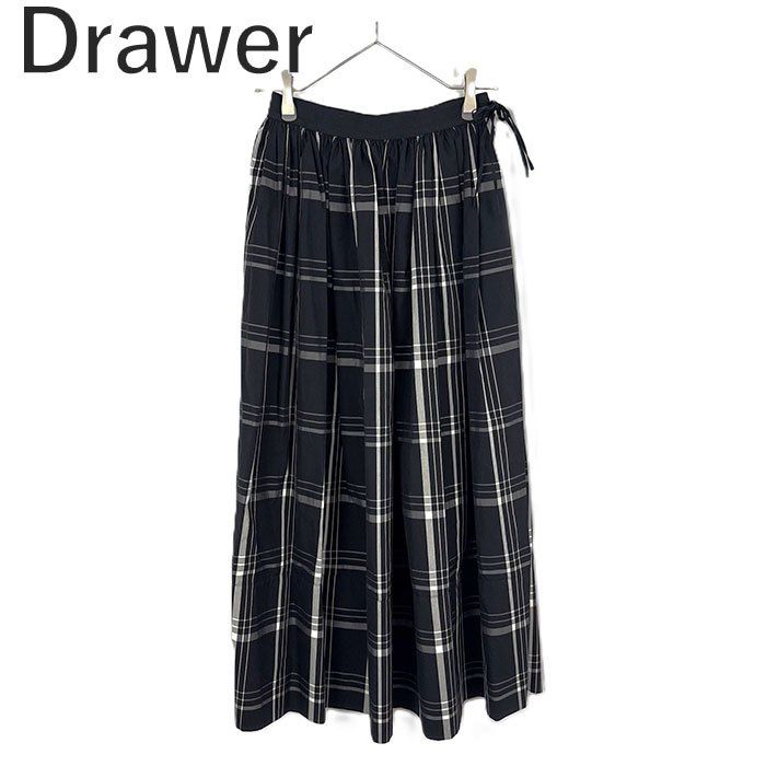 ドゥロワー Drawer ギャザーロングスカート チェック柄 ウエストリボン