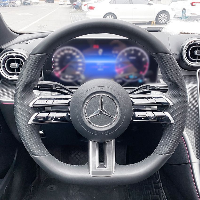 メルセデス ベンツ Cクラス Eクラス CLSクラス Sクラス W206 W213 C257 W223 AMG ステアリングカバープレート エアロパーツ ABS製 ピアノブラック - メッキシルバー仕上げLMQ62