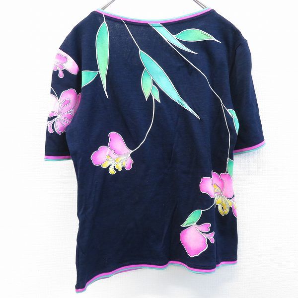 レオナールカットソー美品 美品✨光沢感 レオナール カットソー トリム 花 ライトストーン