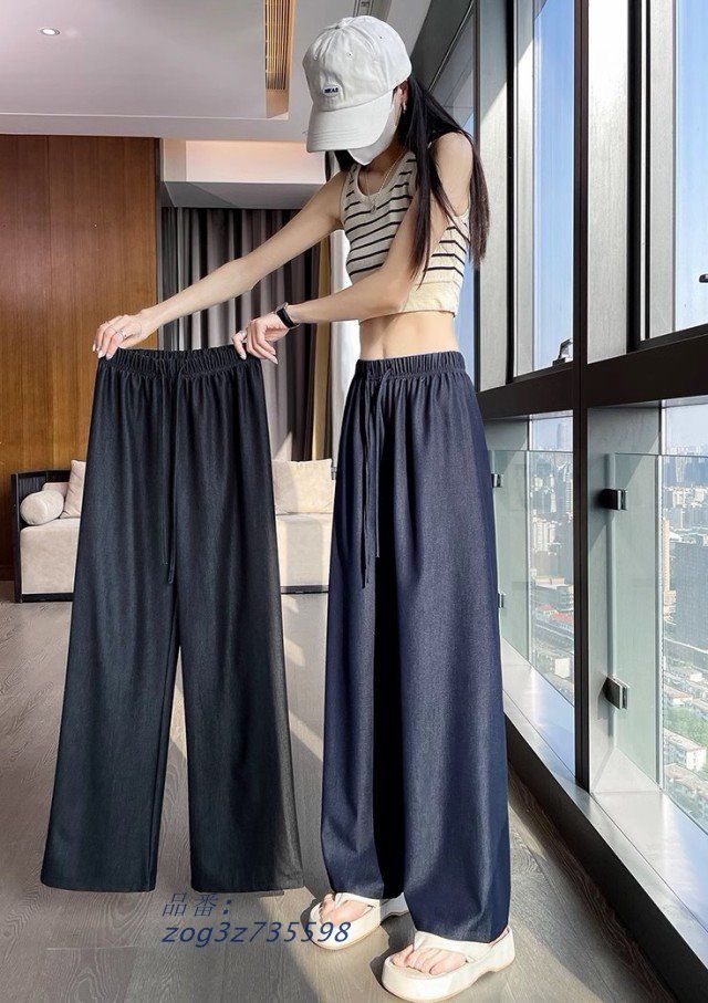 デニム ワイドパンツ レディース 大きいサイズ 3L ボパンツ ウエストリボン ハイウエスト ストレートパンツ 韓国 カジュアル レディース おしゃれ zog3z735598