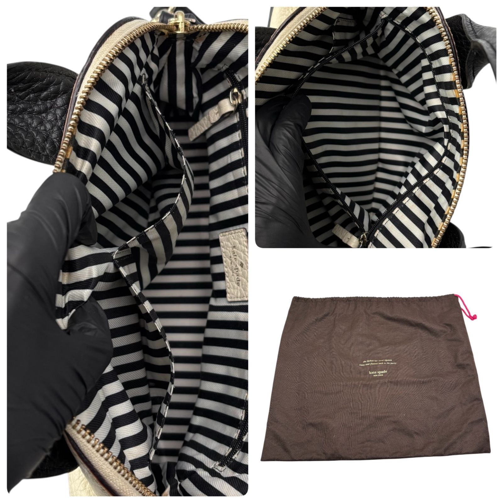 kate spade ケイトスペード ハンドバッグ 2way 保存袋付 レザー ホワイト×ブラック 256800211 K121 DECORATOM_COM_BR