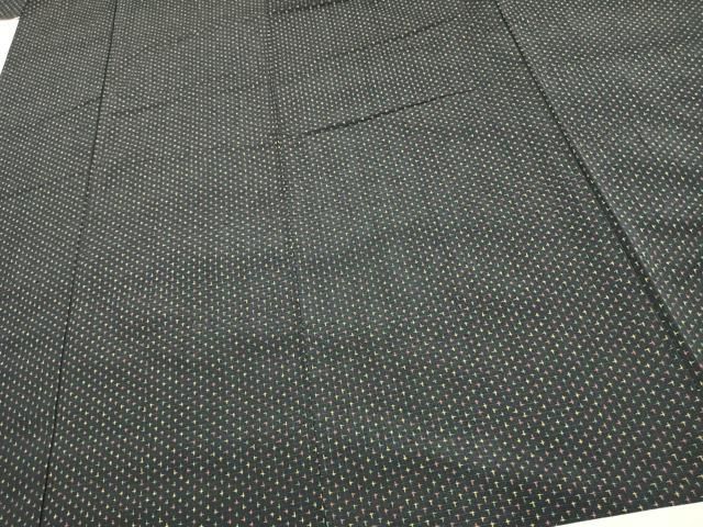 平和屋着物▽本塩沢 単衣 蚊絣 黒地 正絹 逸品 AAAW7645fy