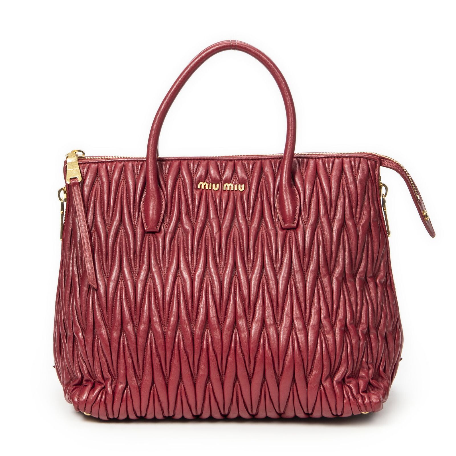MIU MIU ミュウミュウコンバーチブルサイドジップトート赤ナッパマトラッセレザーA