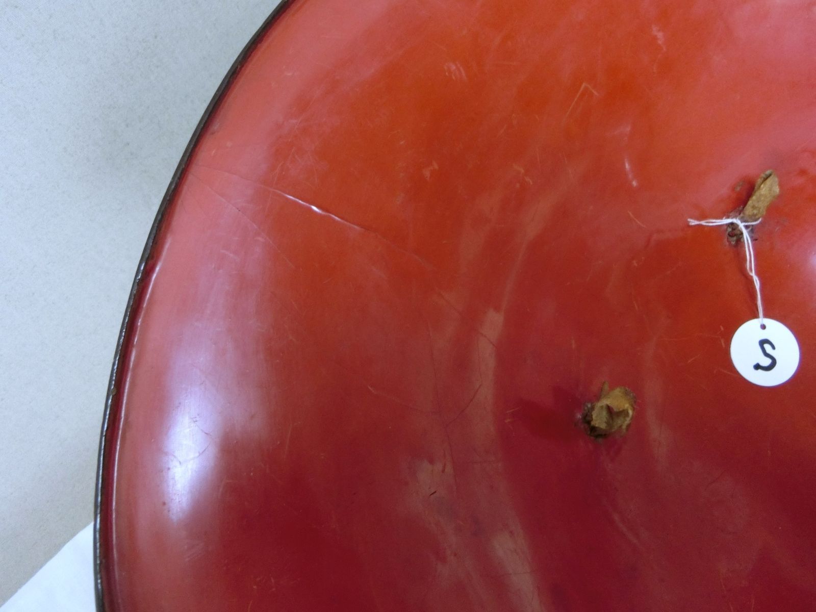 【陣笠　ほんのり丸深み型　こげ茶色・S・武具　甲冑 】刀装具　とび口　兜　縁頭 陣笠 ほんのり丸深み型 こげ茶色・S・武具 甲冑 】骨董 鉄扇 とび口