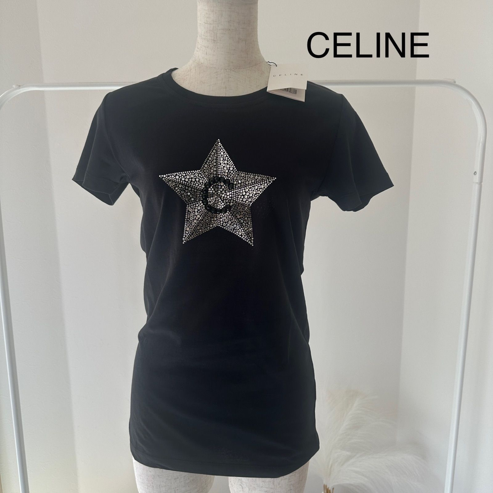 未使用品 タグ付き CELINE 星 スター コットン ラインストーン T