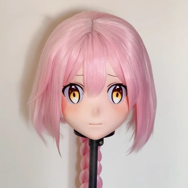 全頭マスク カツラ付き ロック付き NO.17 フルマスク ドール ヘッドロリータ人形 コスプレ マスク 変身 仮装 着ぐるみ 二次元美少女