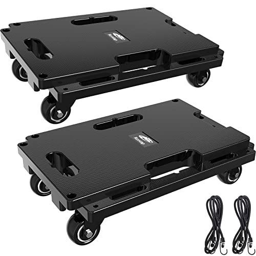 【新着商品】平台車 2個セット 縦横連結可能 耐荷重200Kg 積み重ね 軽量 SPACEKEEPER 静音 ドーリー 360度回転可能キャスター 収納便利 固定ロープ付き 家庭/教室/オフィス/業務/工場 [40.64cm×27.94cm]