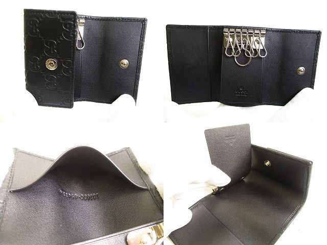 【極美品】GUCCI　シマ　GG　キーリング　ブラック　インターロッキング グッチ GUCCI GG シマ レザー インターロッキングG 6連 キーケース
