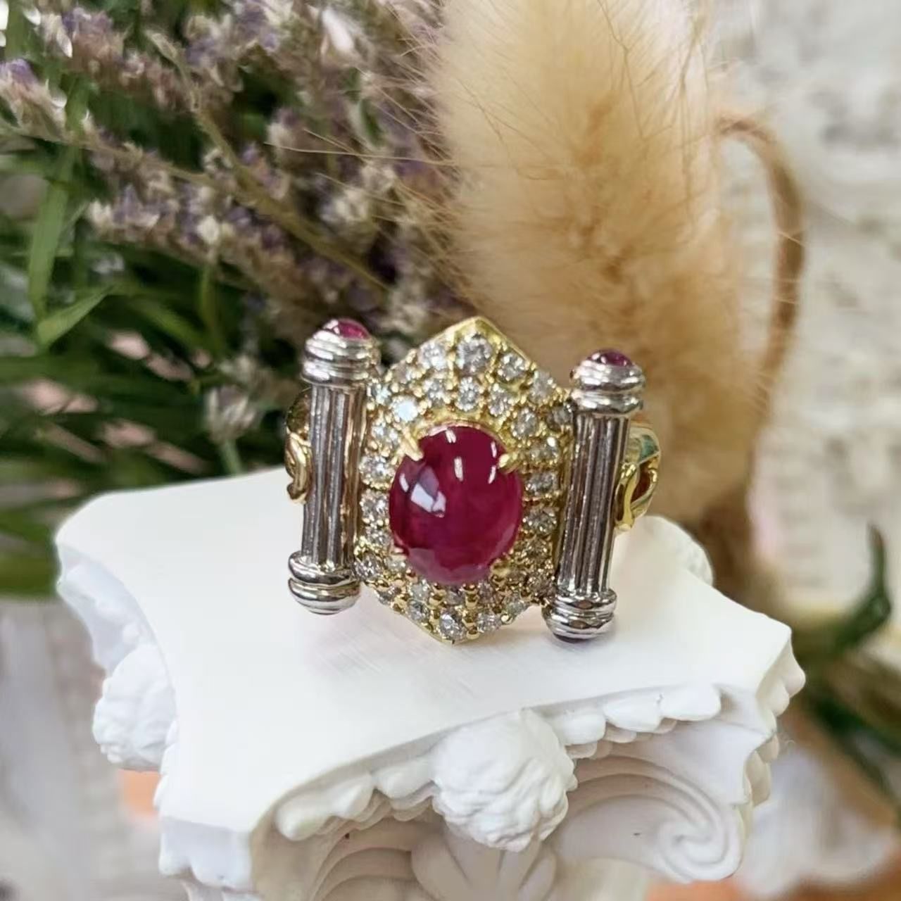 ルビー1.99ct+0.33ct ダイヤモンド0.52ct リング K18 PT900