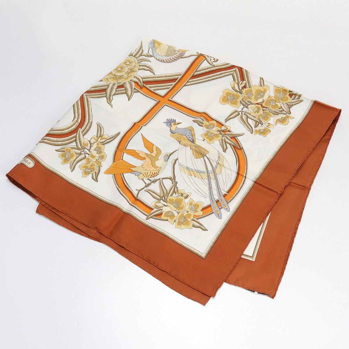 HERMES エルメス カレ90 カリブ鳥 スカーフ シルク/シルク100