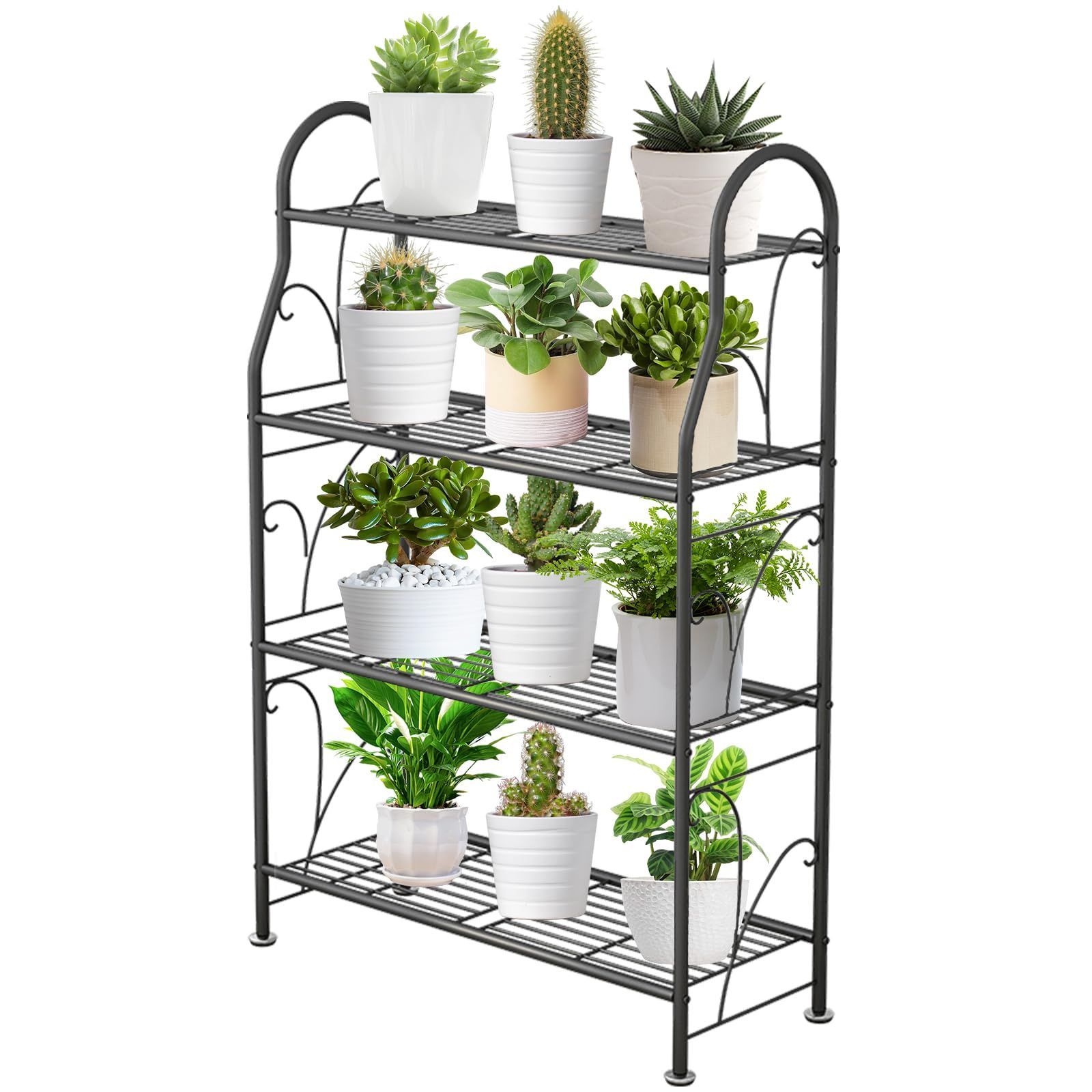 ナチュラル木製 4段フラワースタンド・ガーデンラック高さ58cm KRW フラワースタンド 木製 ガーデンラック 4段 ガーデニング 棚 高さ