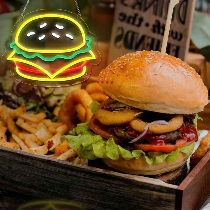 ハンバーガー ネオンサイン Hamburgerネオン Burgerネオン調光 ledネオンライト レストラン装飾ライト バーガーショップ バーガー好きの人 プレゼント