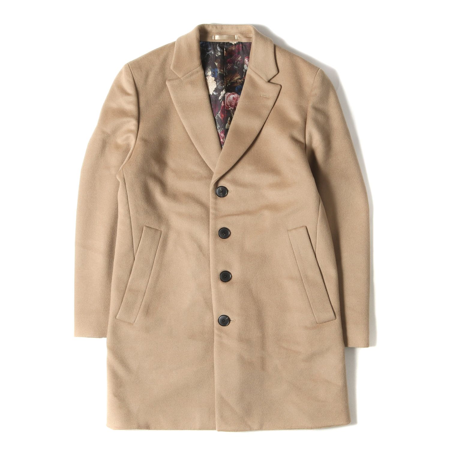 美品 Paul Smith ポールスミス コート サイズ:M ビーバー メルトン 4B チェスター コート BEAVER MELTON CHESTER  COAT 裏地 花柄 フラワー LONDON ベージュ アウター ジャケット【メンズ】