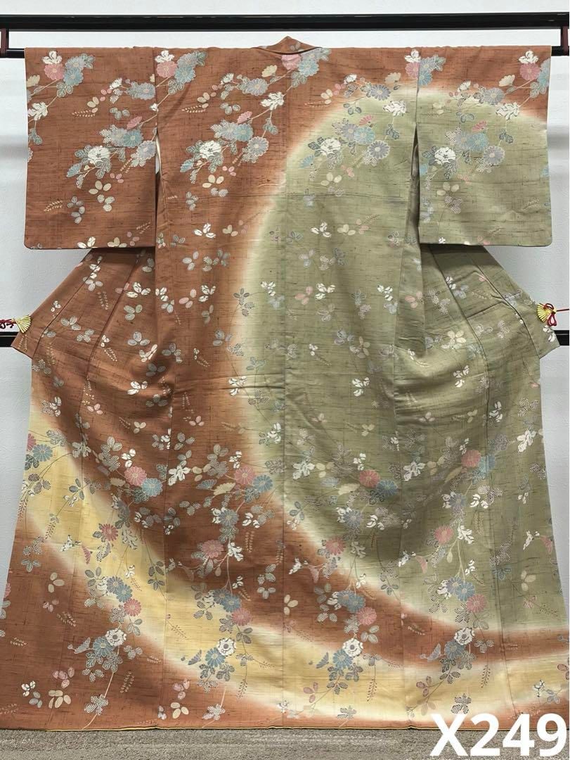 しょうざん 生紬 絵羽小紋 金彩 菊 萩 暈し染 カラー胴裏 正絹