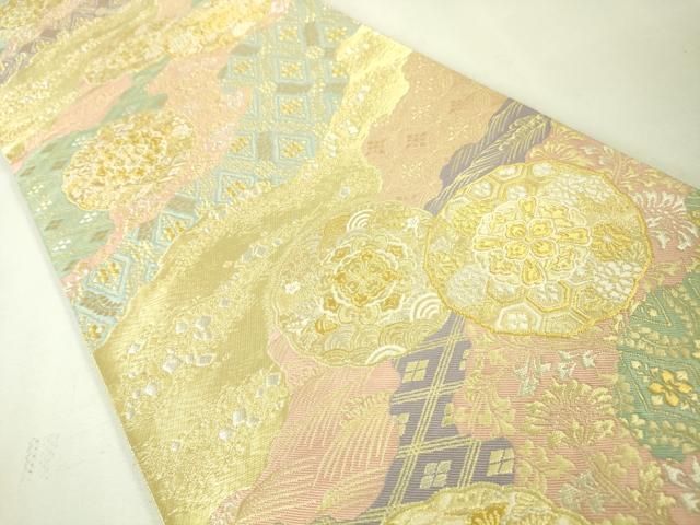 平和屋本店□極上 六通柄袋帯 道長正倉院花文 金糸 逸品 未使用  