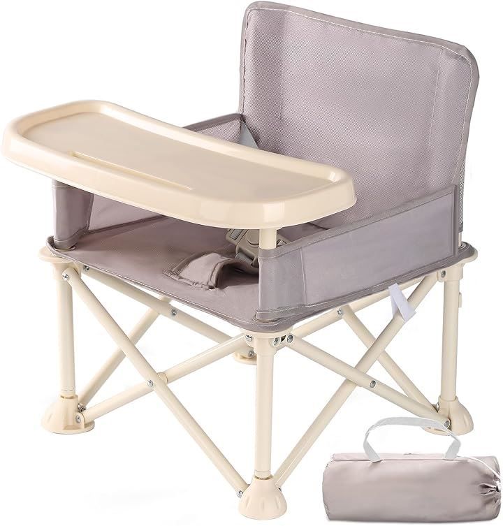 UBRAVOO ベビーチェア テーブルチェア 赤ちゃん 子供 キッズチェア お食事椅子 折り畳み 収納袋付き 携帯 軽量 滑り止め 丈夫 安全ベルト 耐荷重20kg ベビーシート ダイニングチェア 屋内 屋外(グレー)