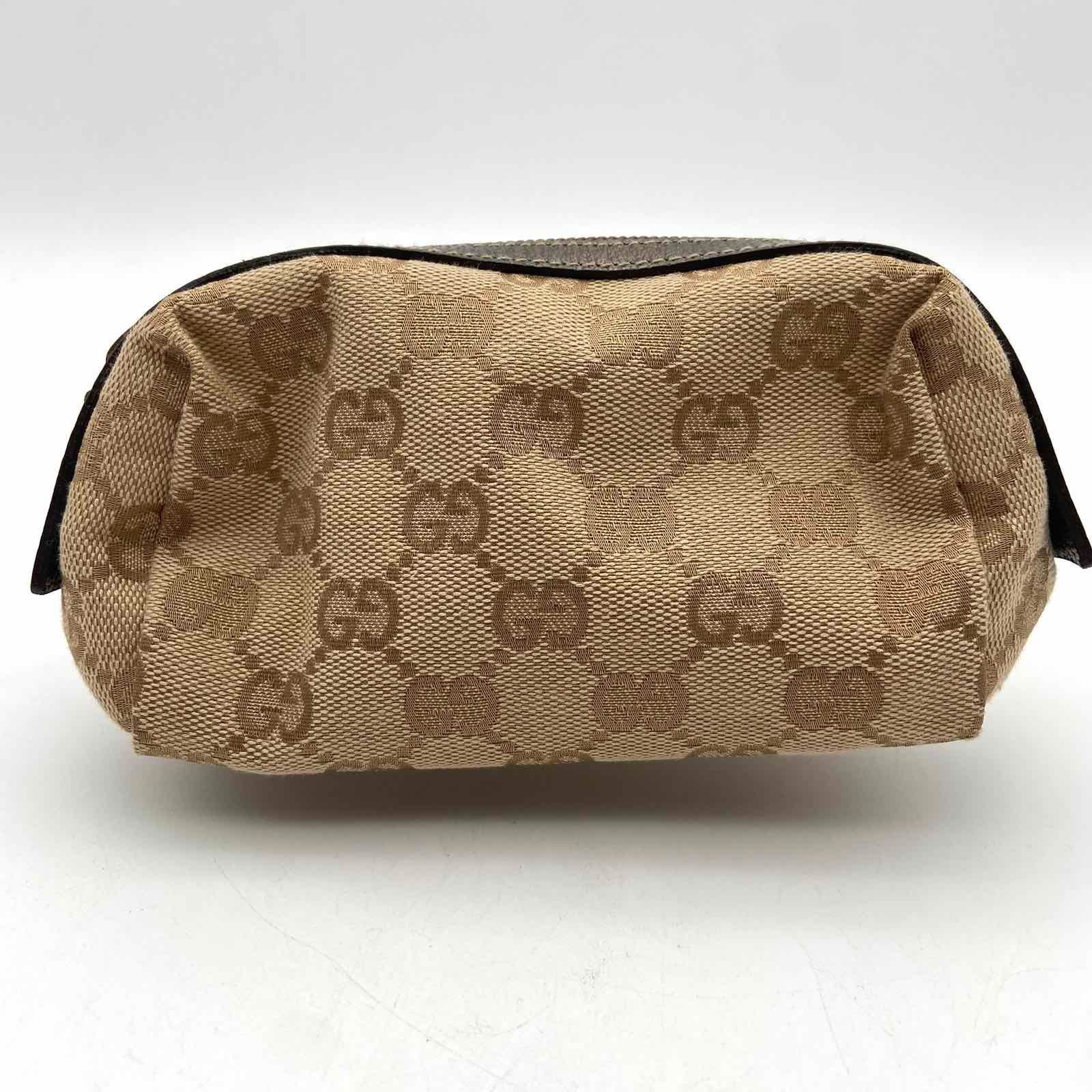 美品　GUCCI グッチ 化粧ポーチ 小物入れ　GGキャンバス GG柄 GUCCI グッチ GGキャンバス ブラウン×レッド 化粧ポーチ コスメ