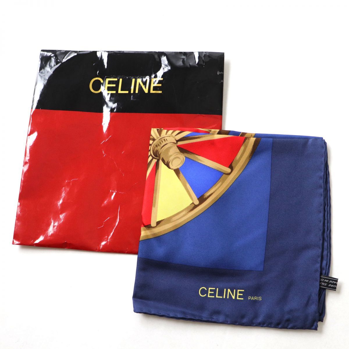 Celine セリーヌ スカーフ ネイビー シルク イタリア製 - 小物