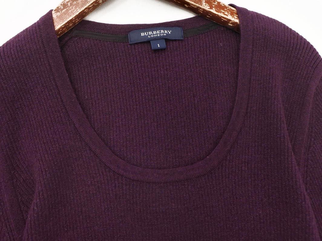 【人気⭐BURBERRY BRIT】紫　セーター　カシミア混　サイズS BURBERRY バーバリー シルク混 ラメ リブ ニット セーター size1