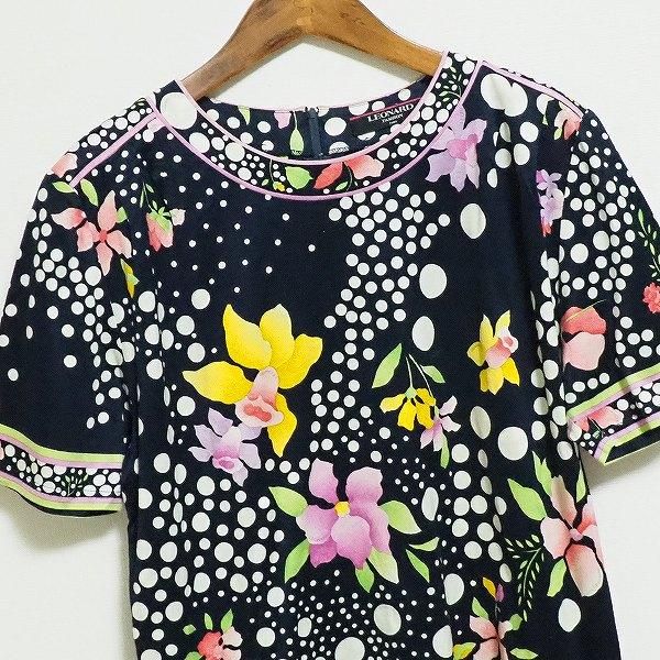 sxc レオナール LEONARD カットソー L 紺 マルチ 半袖 花柄 レディース