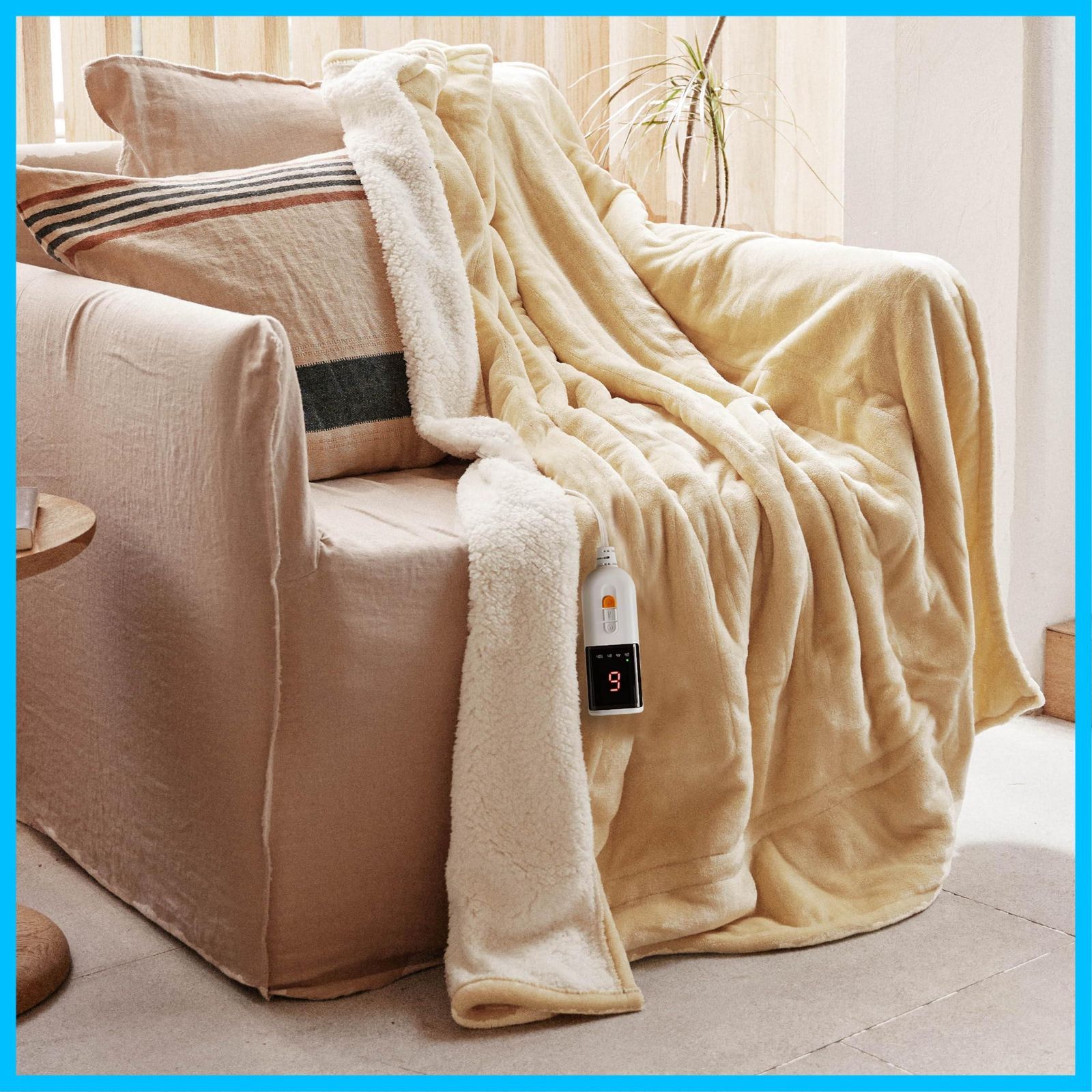 数量 6段階温度調整 10時間自動停止タイマー付 フランネル電気ブランケット 速暖 180×130cm 節電 - 丸洗い 掛け敷き兼用 暖房器具 電気毛布 防寒対策 イエロー GOTCOZY