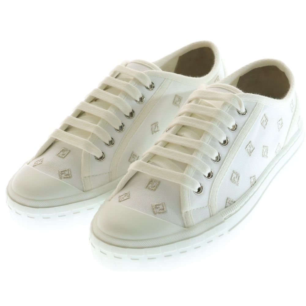 ドミノ ホワイトFFファブリック ロートップ Fendi Women's Domino FF Fabric White Low Top Sneakers & Trainers