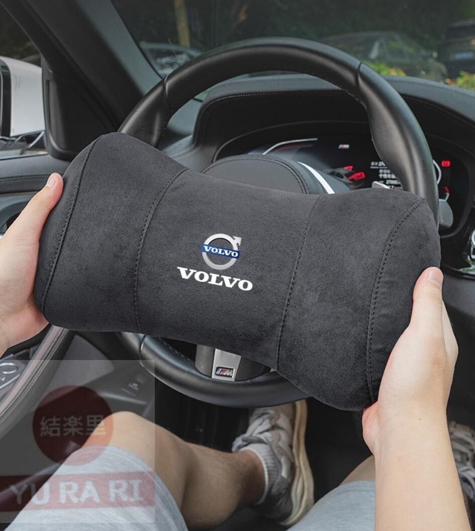 新品ボルボロゴ入りき 車用記憶 通気性弾性 ネックパッド スエード素材 ネックパッド 汎用 車載首枕 ヘッドレスト 首用クッション#602
