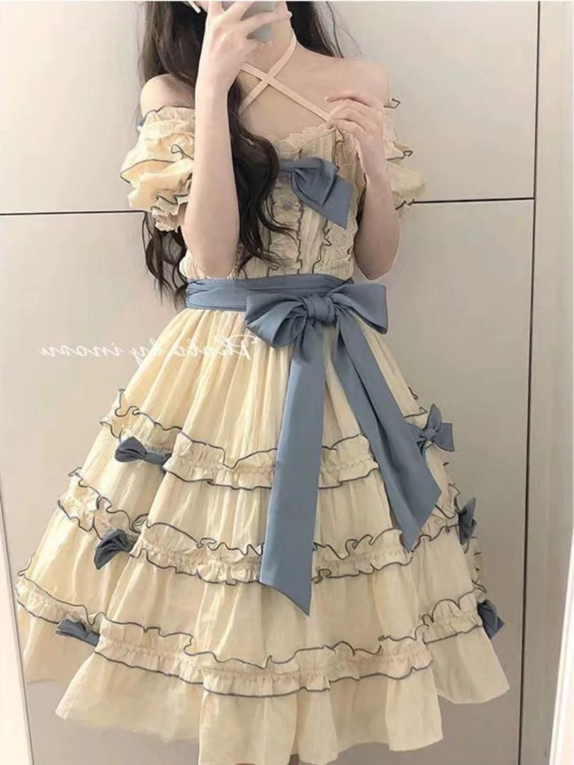海外ブランド  新品 25新作リボンが可愛いロリータワンピース♪ひざ丈 コスプレ衣装