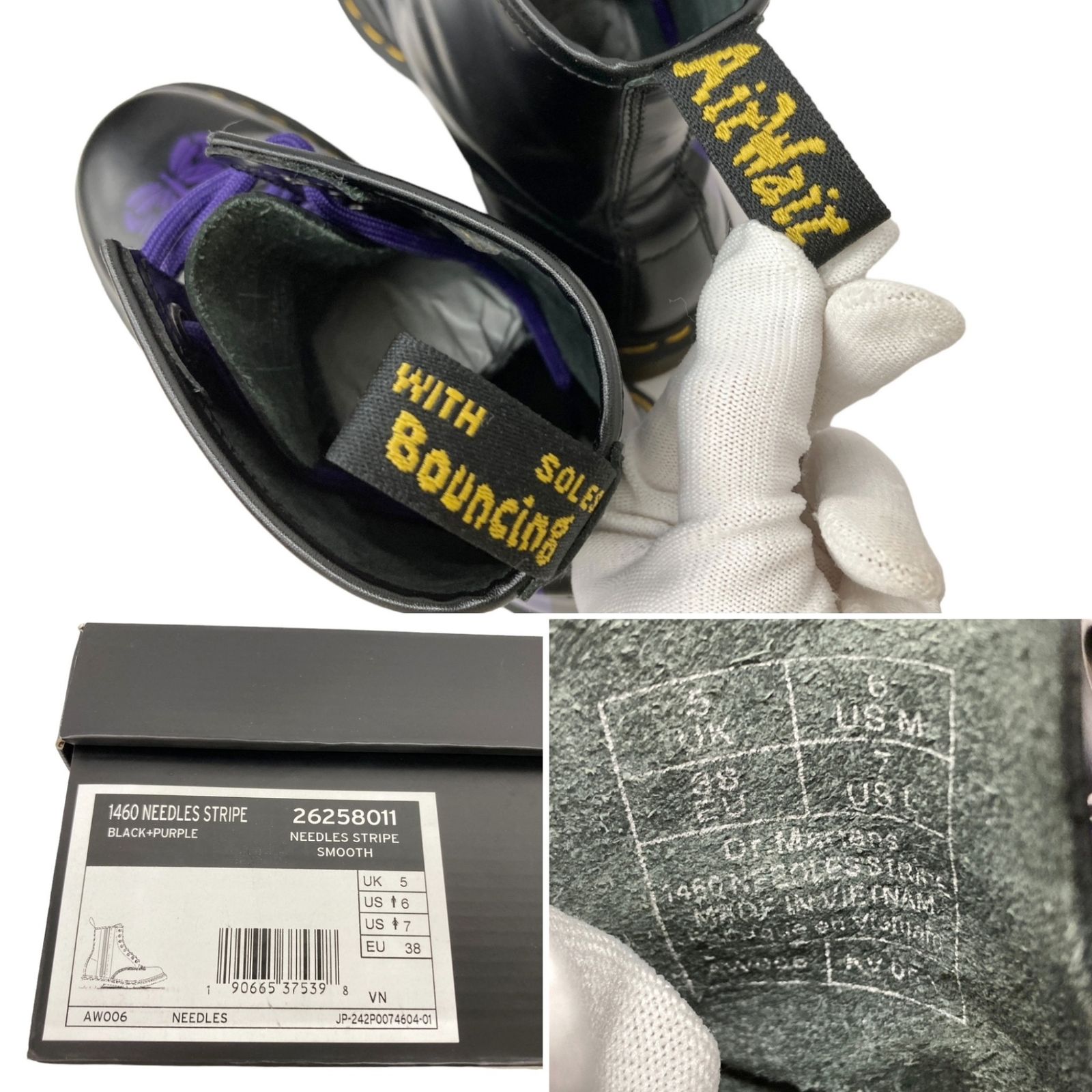 Dr.Martens (ドクターマーチン)×Needles (ニードルス) 60 YEARS 60周年 コラボブーツ 8ホール Papillon  US6 UK5 ブラック×パープル ウィメンズ/028 - メルカリ