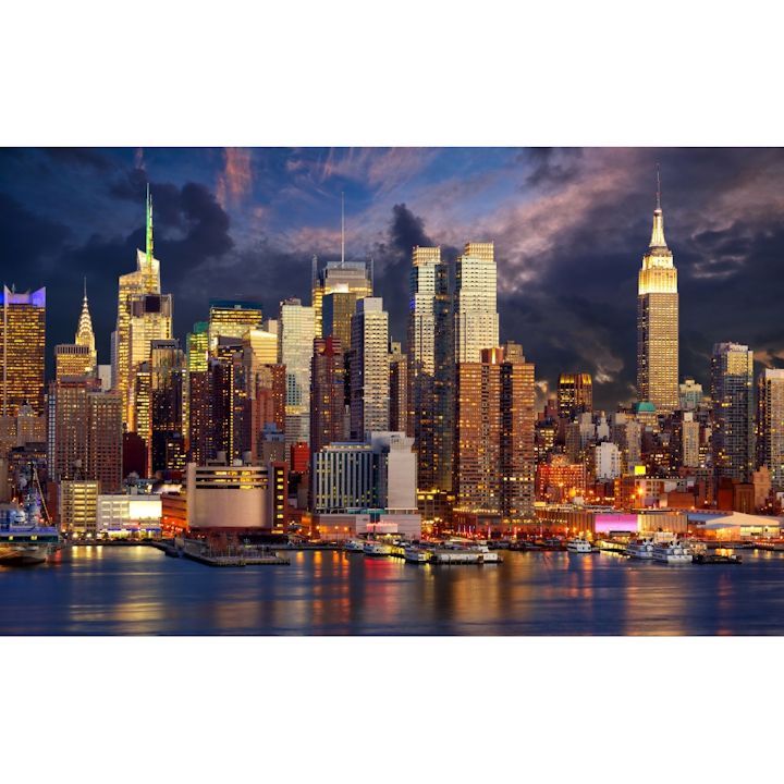 絵画風 壁紙ポスター (はがせるシール式) ニューヨークのベイサイド夜景 マハッタンの夜景 キャラクロ NYK-020W2 (ワイド版 603mm×376mm) ＜日本製＞ ウォールステッカー お風呂ポスター